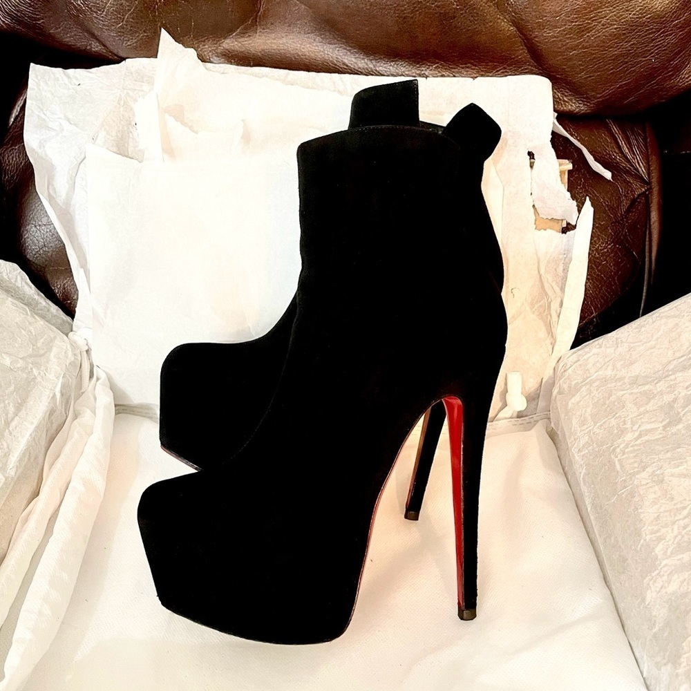 Christian Louboutin Daf Platform Bootie 160 blk Veau Velour suede lthr EU36 - Picture 8 of 14